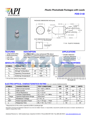 PDB-C142 datasheet - Plastic Photodiode Packages with Leads