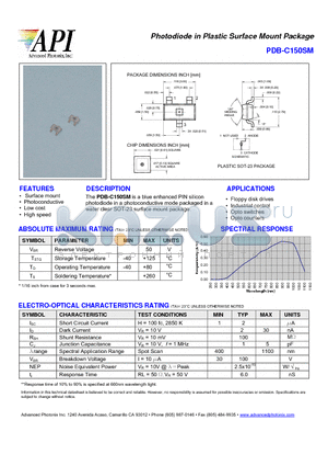 PDB-C150SM datasheet - Photodiode in Plastic Surface Mount Package