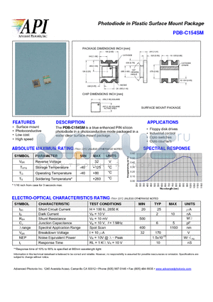 PDB-C154SM datasheet - Photodiode in Plastic Surface Mount Package