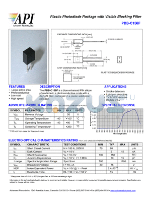 PDB-C156F datasheet - Plastic Photodiode Package with Visible Blocking Filter