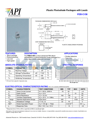 PDB-C156 datasheet - Plastic Photodiode Packages with Leads