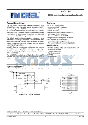 MIC2198YML datasheet - 500kHz 4mm  4mm Synchronous Buck Controller