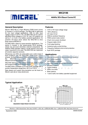 MIC2196YM datasheet - 400kHz SO-8 Boost Control IC