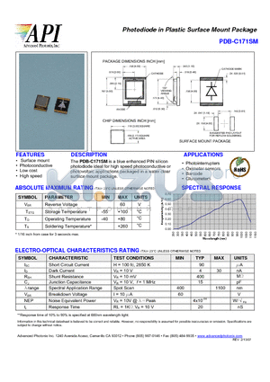 PDB-C171SM datasheet - Photodiode in Plastic Surface Mount Package