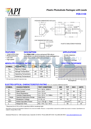 PDB-C158 datasheet - Plastic Photodiode Packages with Leads