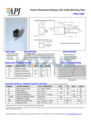 PDB-C158F datasheet - Plastic Photodiode Package with Visible Blocking Filter