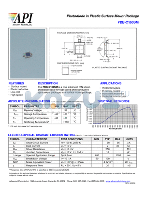 PDB-C160SM datasheet - Photodiode in Plastic Surface Mount Package