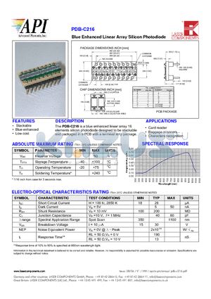 PDB-C216 datasheet - Blue Enhanced Linear Array Silicon Photodiode