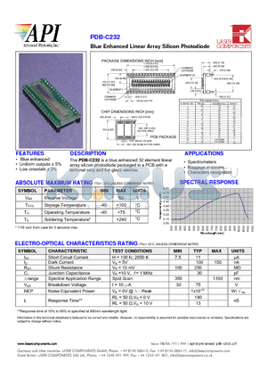 PDB-C232 datasheet - Blue Enhanced Linear Array Silicon Photodiode