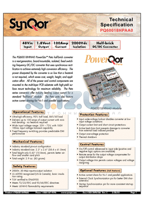 PQ60018HPAA0NNS datasheet - Half-brick DC/DC Converter