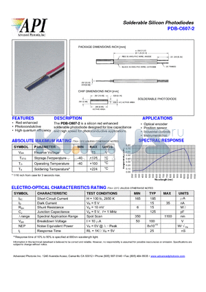 PDB-C607-2 datasheet - Solderable Silicon Photodiodes