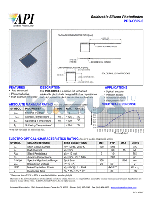 PDB-C609-3 datasheet - Solderable Silicon Photodiodes