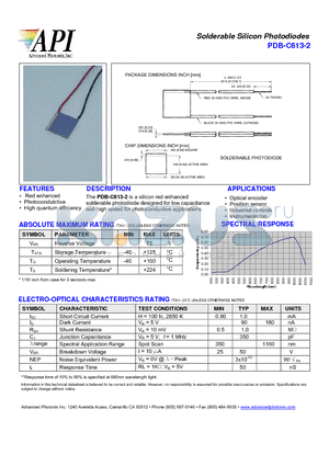 PDB-C613-2 datasheet - Solderable Silicon Photodiodes