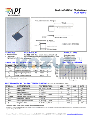 PDB-V609-3 datasheet - Solderable Silicon Photodiodes