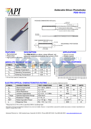 PDB-V612-2 datasheet - Solderable Silicon Photodiodes