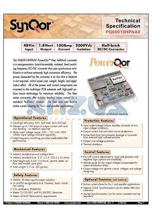 PQ60018HPAA0PKS datasheet - Half-brick DC/DC Converter