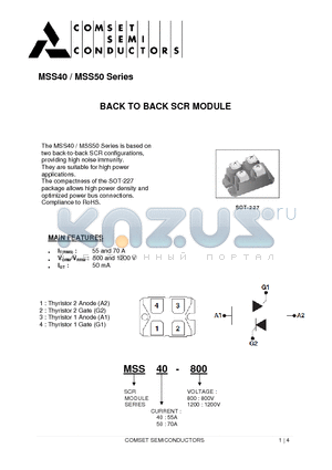 MSS40-800 datasheet - BACK TO BACK SCR MODULE
