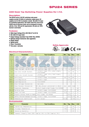 SPU24-105 datasheet - 24W Desk Top Switching Power Supplies For I.T.E.