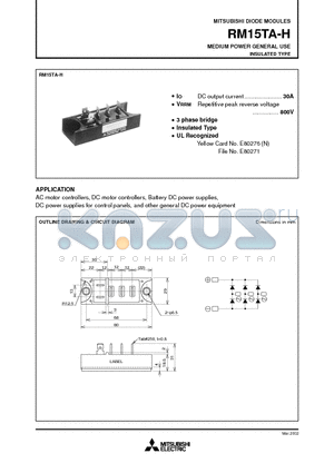 RM15TA-H datasheet - MEDIUM POWER GENERAL USE INSULATED TYPE