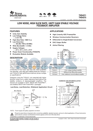 THS4271DG4 datasheet - LOW NOISE, HIGH SLEW RATE, UNITY GAIN STABLE VOLTAGE FREEBACK AMPLIFIER