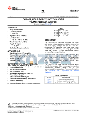 THS4271-EP datasheet - LOW NOISE, HIGH SLEW RATE, UNITY GAIN STABLE VOLTAGE FEEDBACK AMPLIFIER