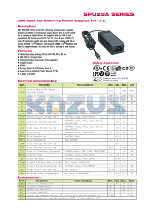 SPU25A datasheet - 25W Desk Top Switching Power Supplies For I.T.E