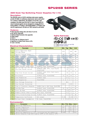 SPU25B datasheet - 25W Desk Top Switching Power Supplies For I.T.E