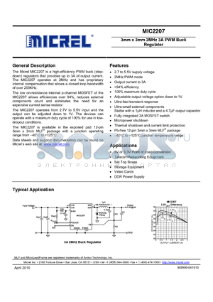 MIC2207_10 datasheet - 3mm x 3mm 2MHz 3A PWM Buck Regulator