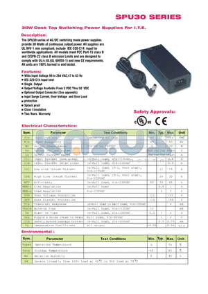 SPU30-101 datasheet - 30W Desk Top Switching Power Supplies For I.T.E.