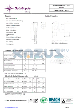 OSY5LU3E34X-3F1A datasheet - 3mm Round Yellow LED  Holder