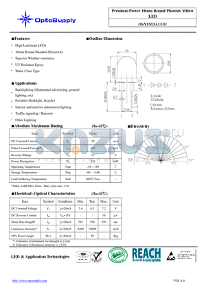 OSY5M3A131U_09 datasheet - Premium Power 10mm Round Phoenix Yellow LED