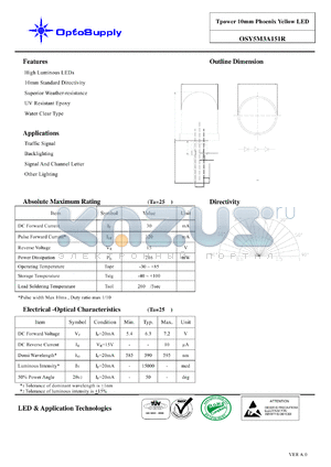 OSY5M3A151R datasheet - Tpower 10mm Phoenix Yellow LED