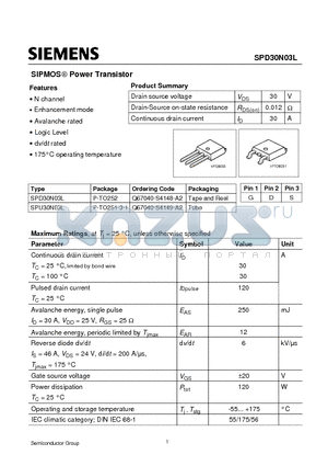 SPU30N03L datasheet - SIPMOS Power Transistor