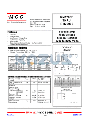 RM1800E datasheet - 500 Milliamp High Voltage Silicon Rectifier 1200 to 2000 Volts