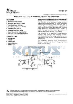 THS4304-SP datasheet - RAD-TOLERANT CLASS V, WIDEBAND OPERATIONAL AMPLIFIER
