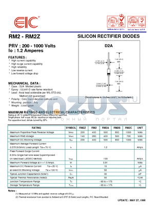 RM2 datasheet - SILICON RECTIFIER DIODES