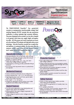PQ60018QTA40PYS datasheet - Quarter-brick DC/DC Converter