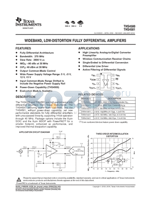 THS4501ID datasheet - WIDEBAND, LOW DISTORTION FULLY DIFFERENTIAL AMPLIFIERS