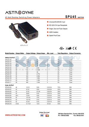 SPU45-109 datasheet - 45 Watt Desktop Switching Power Adapters