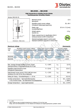 SB12H40 datasheet - High temperature schottky barrier diodes