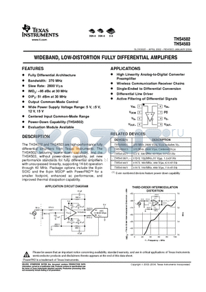 THS4502CDGKDT datasheet - WIDEBAND, LOW-DISTORTION FULLY DIFFERENTIAL AMPLIFIERS