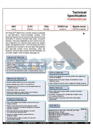 PQ60025EKA20PYS-G datasheet - Eighth-brick DC-DC Converter