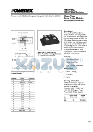 RM20TPM-24 datasheet - Three-Phase Diode Bridge Modules (40 Amperes/1200-1600 Volts)