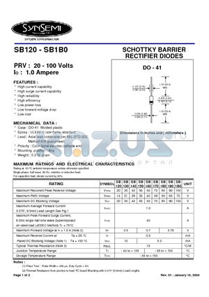 SB130 datasheet - SCHOTTKY BARRIER RECTIFIER DIODES