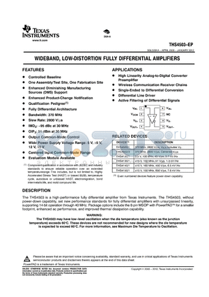 THS4503-EP datasheet - WIDEBAND, LOW-DISTORTION FULLY DIFFERENTIAL AMPLIFIERS