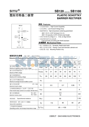 SB130 datasheet - PLASTIC SCHOTTKY BARRIER RECTIFIER