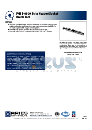 T-0600 datasheet - Strip Header/Socket Break Tool