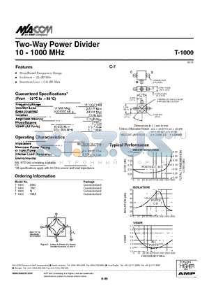 T-1000N datasheet - Two-Way Power Divider 10 - 1000 MHz