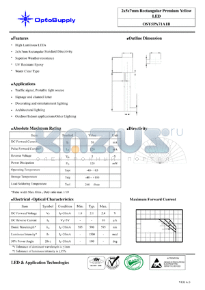 OSY5PA71A1B datasheet - 2x5x7mm Rectangular Premium Yellow LED