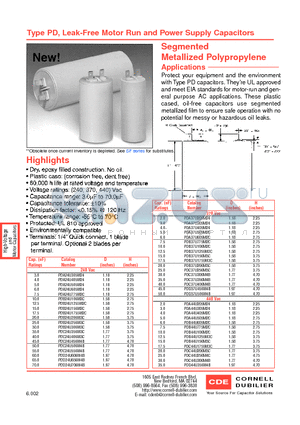 PDB24U206M3C datasheet - Leak-Free Motor Run and Power Supply Capacitors